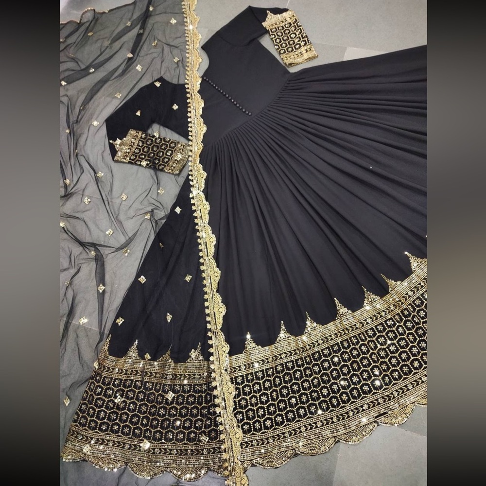Black anarkali gown for women georgette with heavy embroidery work